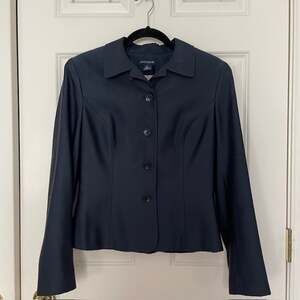 Ann Taylor Navy Blue Silk Blend Blazer Jacket Womens Size 6 Career Preppy